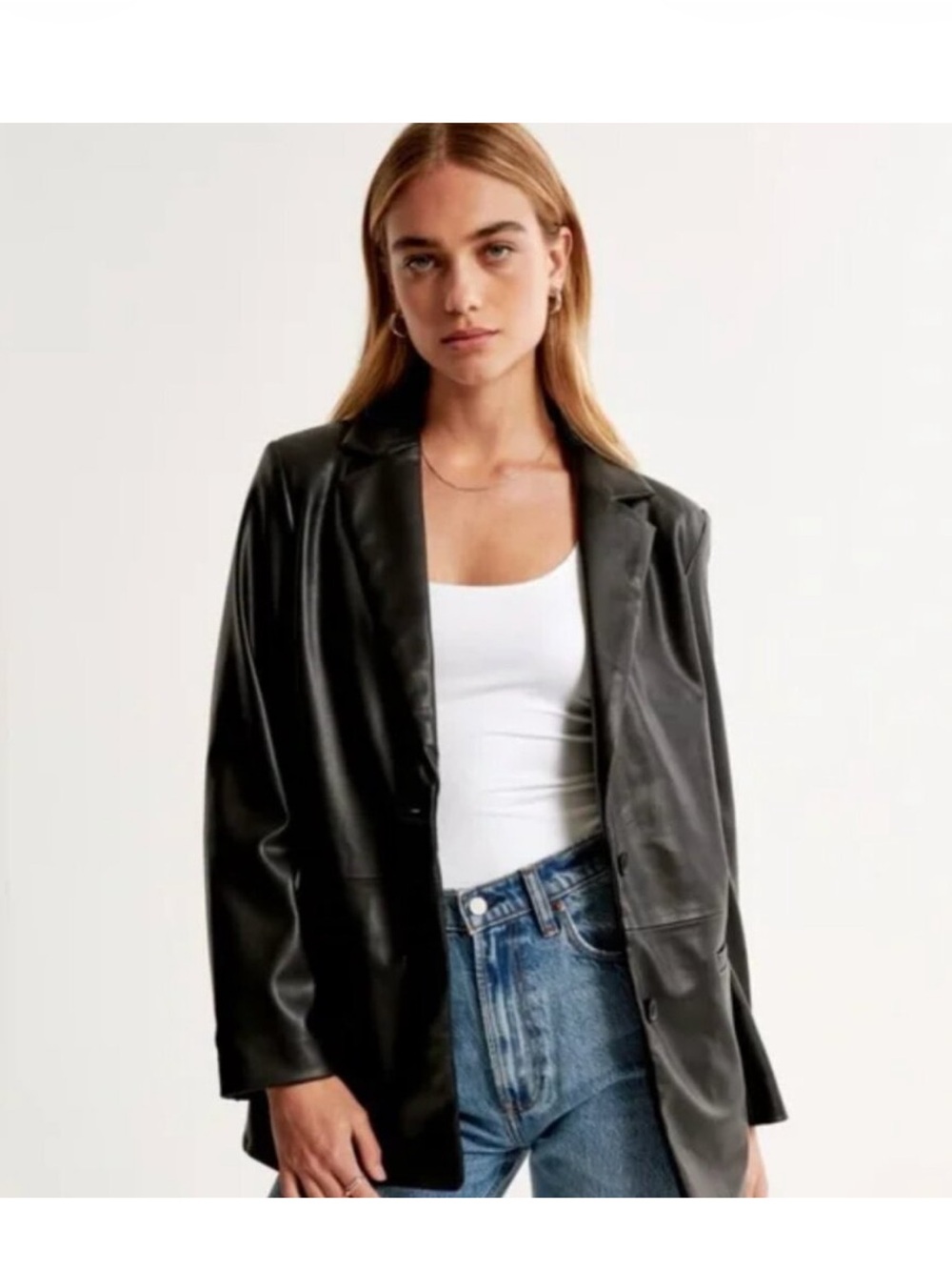 Abercrombie & Fitch Black Vegan Leather Blazer Jacket
